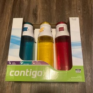 Contigo Water Bottle 22-24 oz 3-Pack Leak Proof New in Box Pink Yellow and Blue